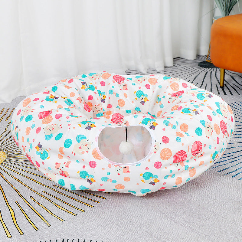 HKM-9071293 Universal Donut Cat Nest Tunnel for All Seasons - Various Colors and Styles Available