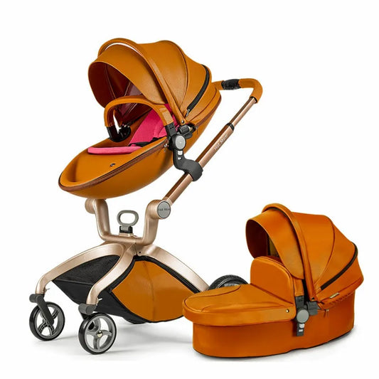 HKM-907283 Luxury Foldable 3-in-1 Aluminium Pram Travel System with Eco Leather Seat
