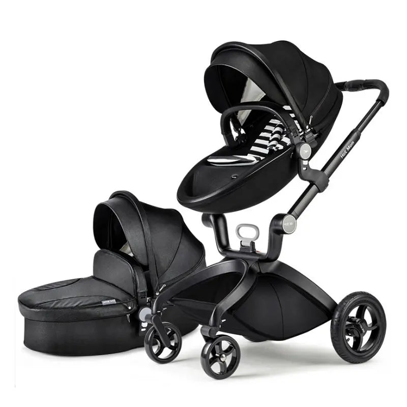 HKM-907283 Luxury Foldable 3-in-1 Aluminium Pram Travel System with Eco Leather Seat