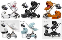 HKM-907283 Luxury Foldable 3-in-1 Aluminium Pram Travel System with Eco Leather Seat