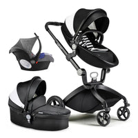 HKM-907283 Luxury Foldable 3-in-1 Aluminium Pram Travel System with Eco Leather Seat