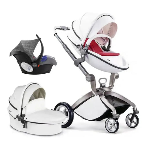 HKM-907283 Luxury Foldable 3-in-1 Aluminium Pram Travel System with Eco Leather Seat