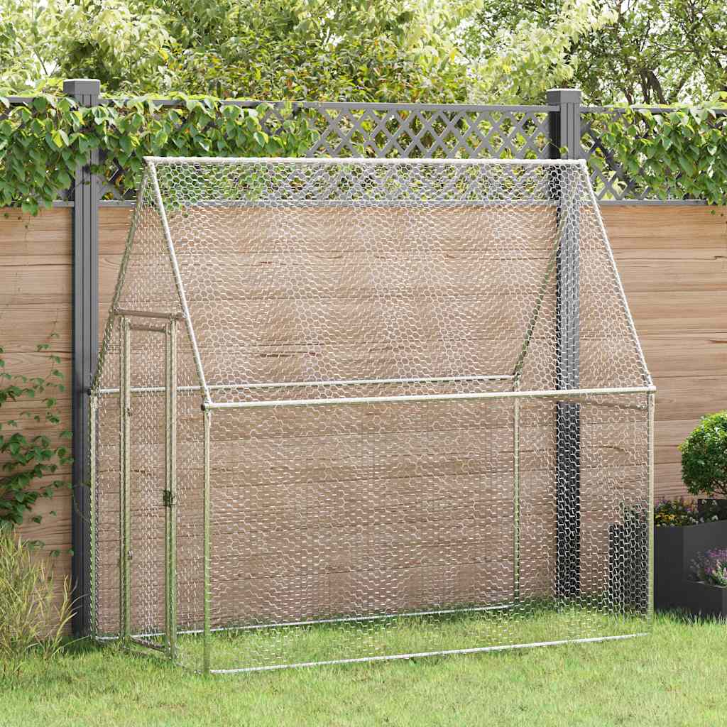 HKM-9073597 Spacious Silver Galvanized Steel Chicken Coop for Hens, Ducks, and Small Animals