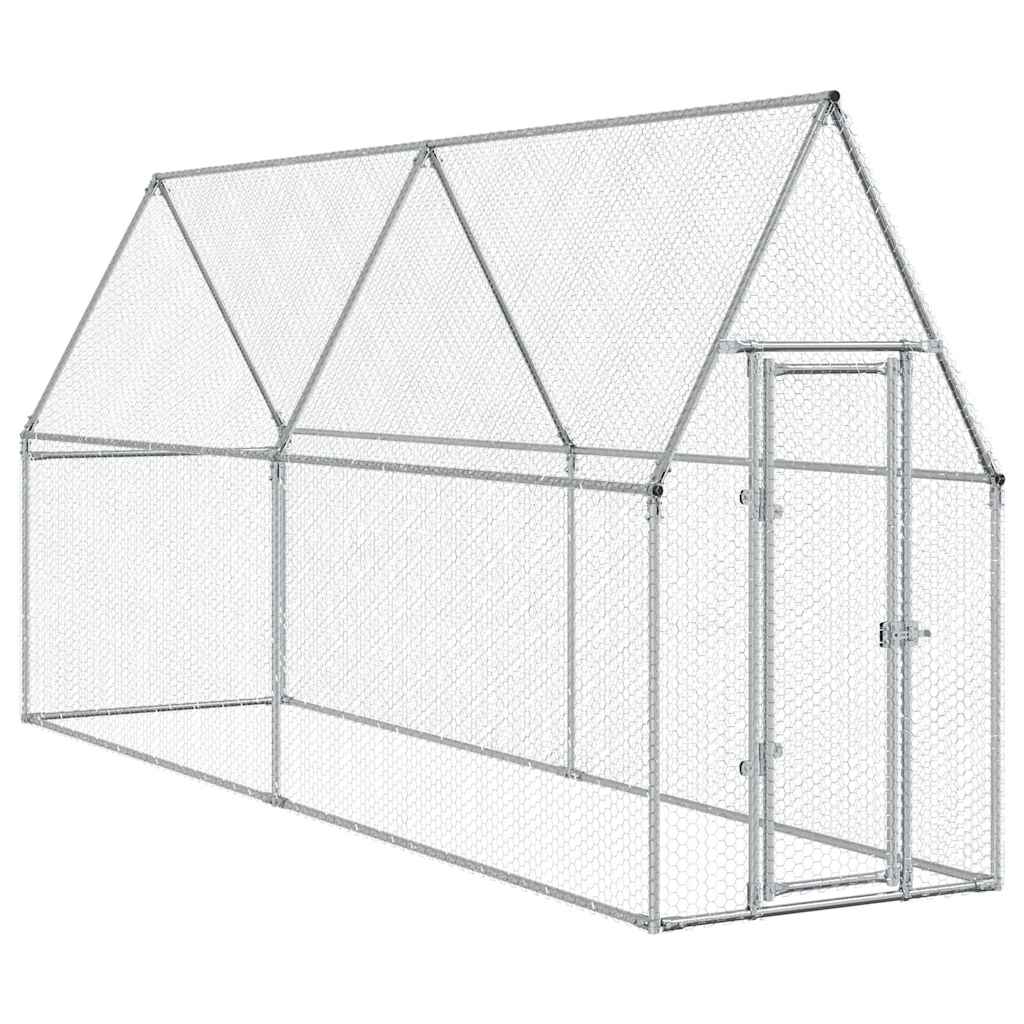 HKM-9073597 Spacious Silver Galvanized Steel Chicken Coop for Hens, Ducks, and Small Animals