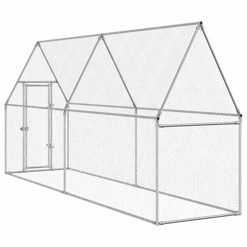 HKM-9073597 Spacious Silver Galvanized Steel Chicken Coop for Hens, Ducks, and Small Animals
