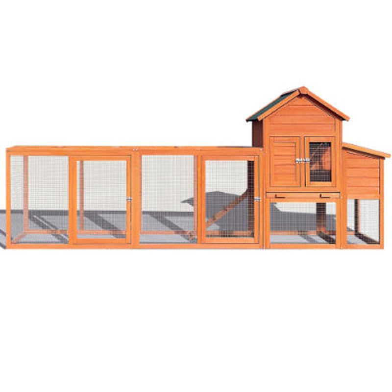 HKM-907411 Outdoor Chicken Coop with Nest Box and Secure Perch, Spacious Wooden Poultry Cage for 2-4 Chickens