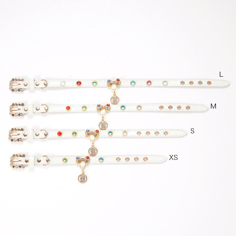 HKM-9074237 Elegant White Cat Collar with Diamond Alloy Bow ¨C Sizes XS to L