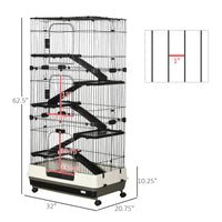 HKM-9075645 6-Level Small Animal Cage with Wheels and Slide-out Tray for Rabbits, Chinchillas, and Ferrets - 32L, Black