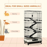 HKM-9075645 6-Level Small Animal Cage with Wheels and Slide-out Tray for Rabbits, Chinchillas, and Ferrets - 32L, Black