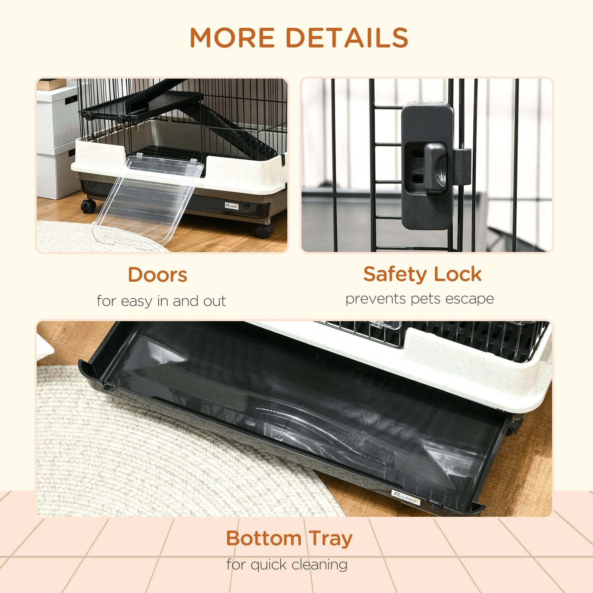 HKM-9075645 6-Level Small Animal Cage with Wheels and Slide-out Tray for Rabbits, Chinchillas, and Ferrets - 32L, Black