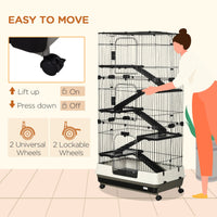 HKM-9075645 6-Level Small Animal Cage with Wheels and Slide-out Tray for Rabbits, Chinchillas, and Ferrets - 32L, Black