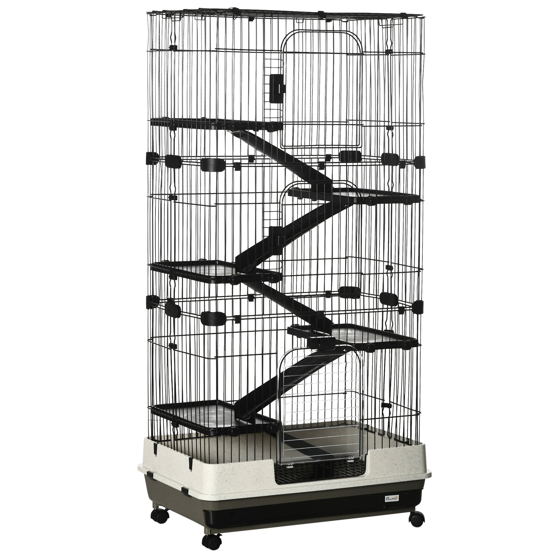 HKM-9075645 6-Level Small Animal Cage with Wheels and Slide-out Tray for Rabbits, Chinchillas, and Ferrets - 32L, Black