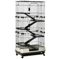 HKM-9075645 6-Level Small Animal Cage with Wheels and Slide-out Tray for Rabbits, Chinchillas, and Ferrets - 32L, Black