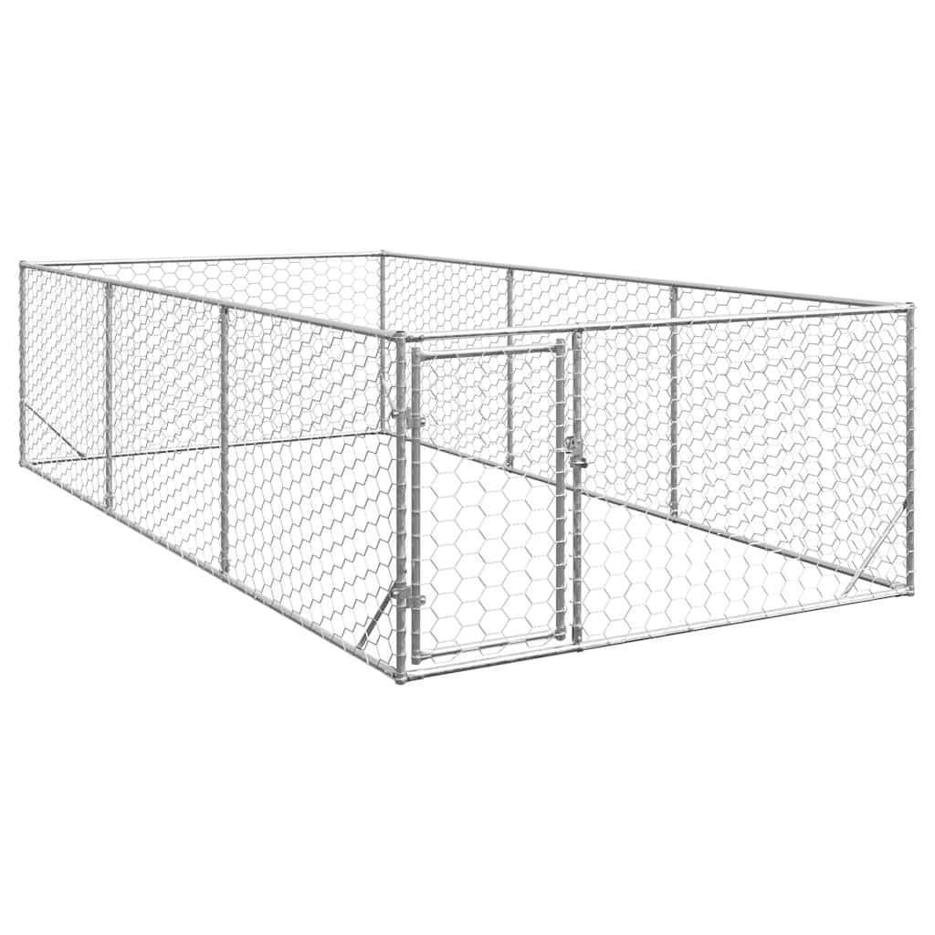 HKM-9076029 Galvanized Outdoor Dog Kennel with Door - 2x1x1 m, 7x11 cm Mesh Size
