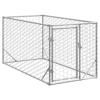 HKM-9076029 Galvanized Outdoor Dog Kennel with Door - 2x1x1 m, 7x11 cm Mesh Size