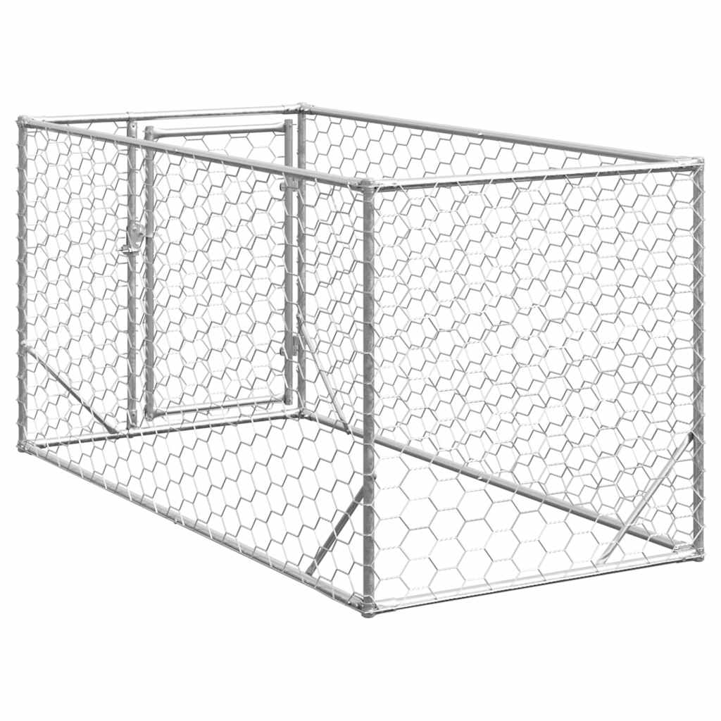HKM-9076029 Galvanized Outdoor Dog Kennel with Door - 2x1x1 m, 7x11 cm Mesh Size