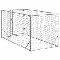 HKM-9076029 Galvanized Outdoor Dog Kennel with Door - 2x1x1 m, 7x11 cm Mesh Size