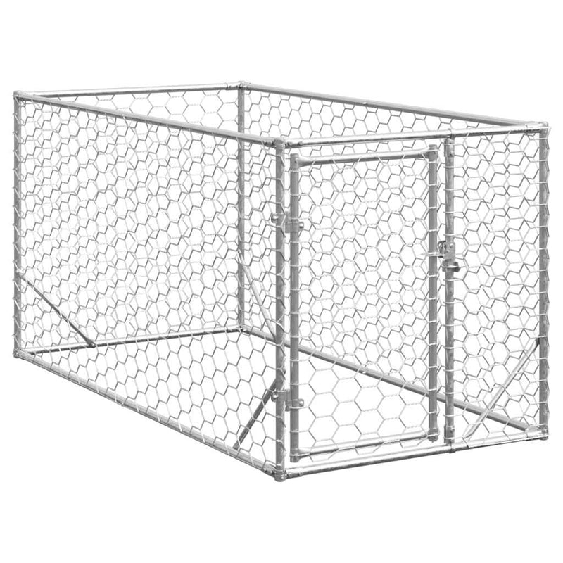 HKM-9076029 Galvanized Outdoor Dog Kennel with Door - 2x1x1 m, 7x11 cm Mesh Size