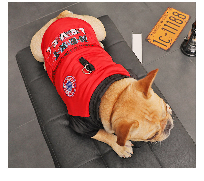 HKM-9076413 Cozy Padded Cotton Coat for Small Dogs – Casual Winter Wear in Black and Red