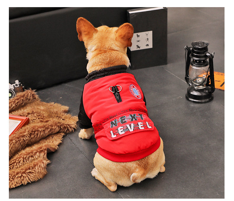 HKM-9076413 Cozy Padded Cotton Coat for Small Dogs – Casual Winter Wear in Black and Red