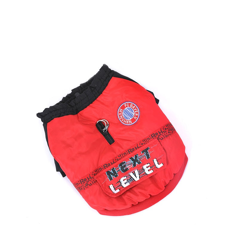 HKM-9076413 Cozy Padded Cotton Coat for Small Dogs – Casual Winter Wear in Black and Red