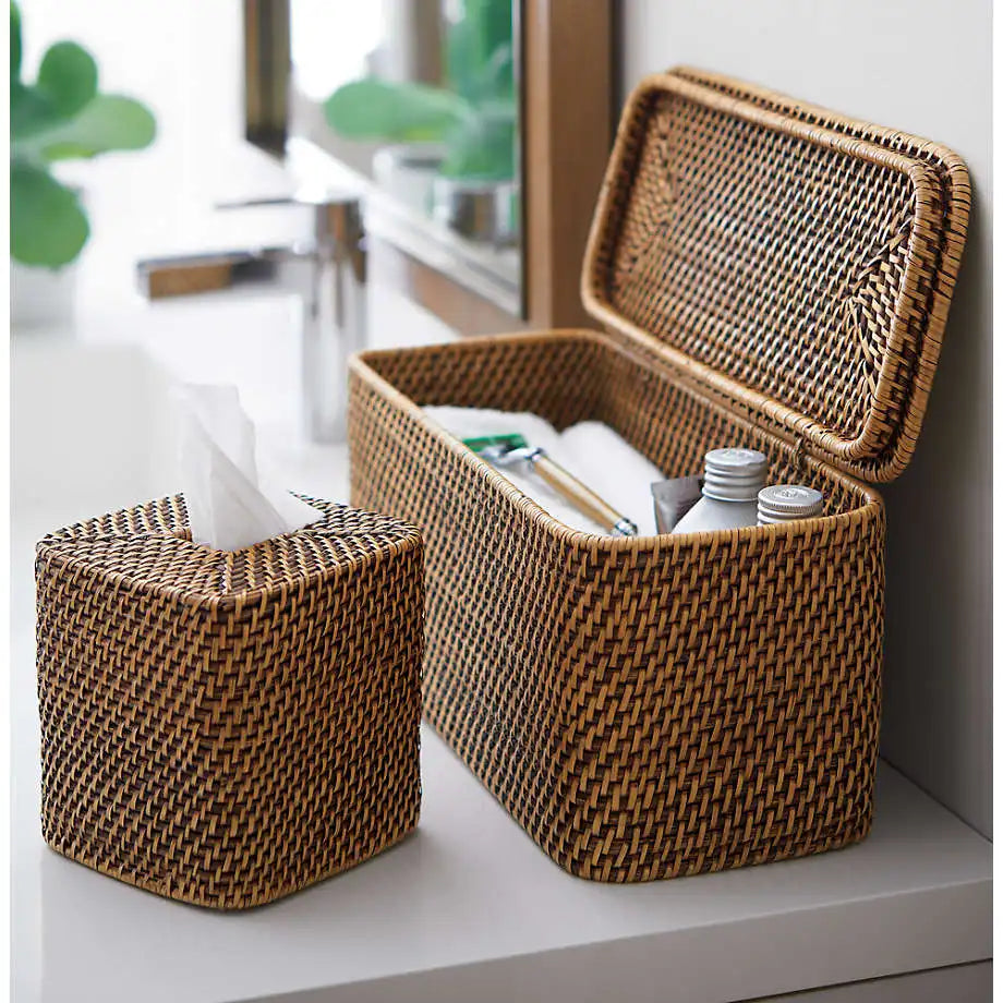 HKM-907667 Rattan Bathroom Accessories Set for Elegant Home Décor