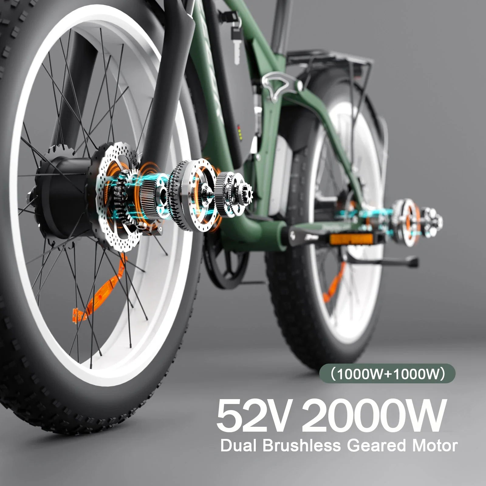 HKM-907795 Electric Mountain Bike 2000W 52V 22.4Ah Aluminum Alloy Frame 26-Inch 7-Speed Shimano with Hydraulic Disc Brakes