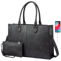 HKM-907795 Professional PU Leather Laptop Tote Bag for Women - Fits 15.6 Inch Devices - Versatile Business Messenger Handbag