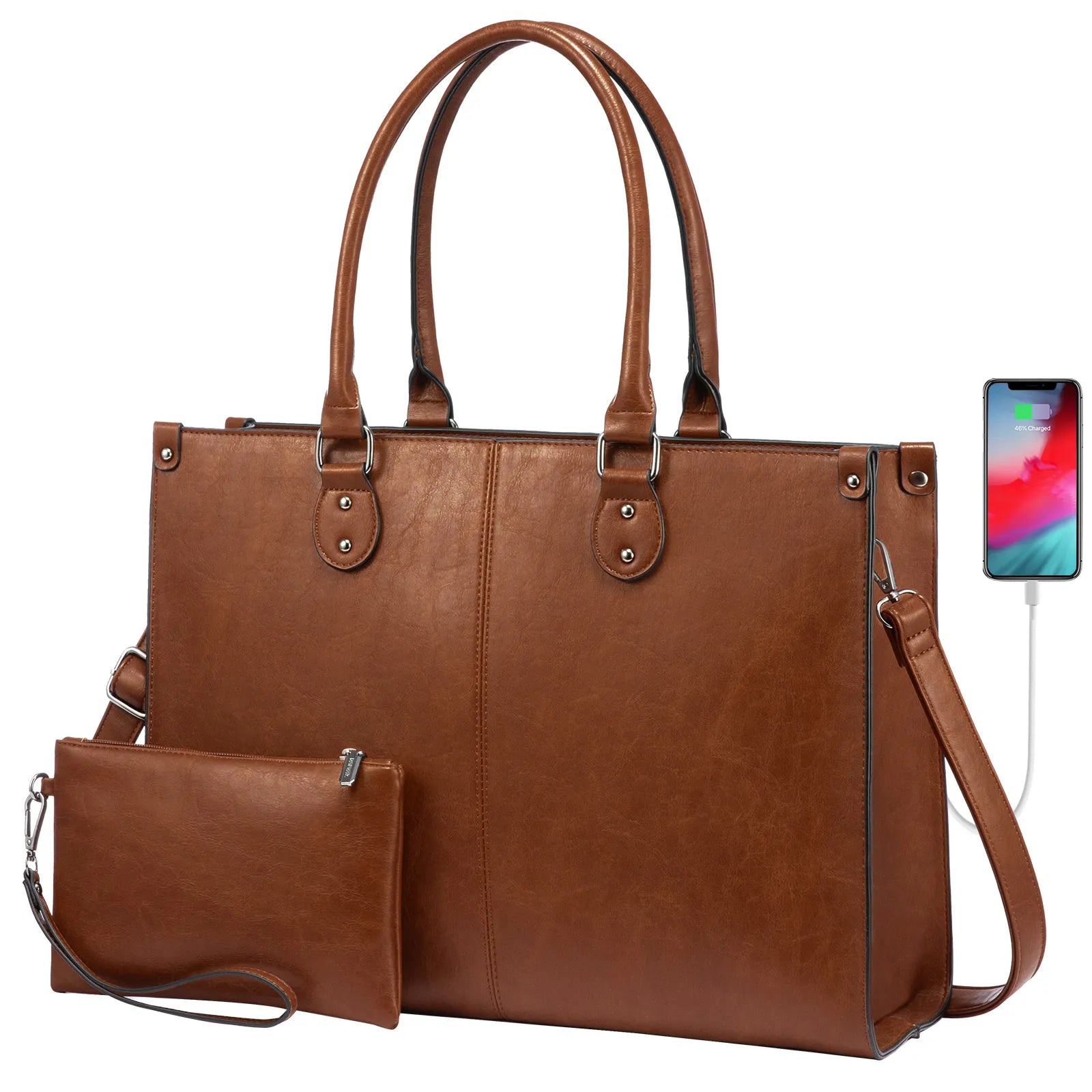HKM-907795 Professional PU Leather Laptop Tote Bag for Women - Fits 15.6 Inch Devices - Versatile Business Messenger Handbag