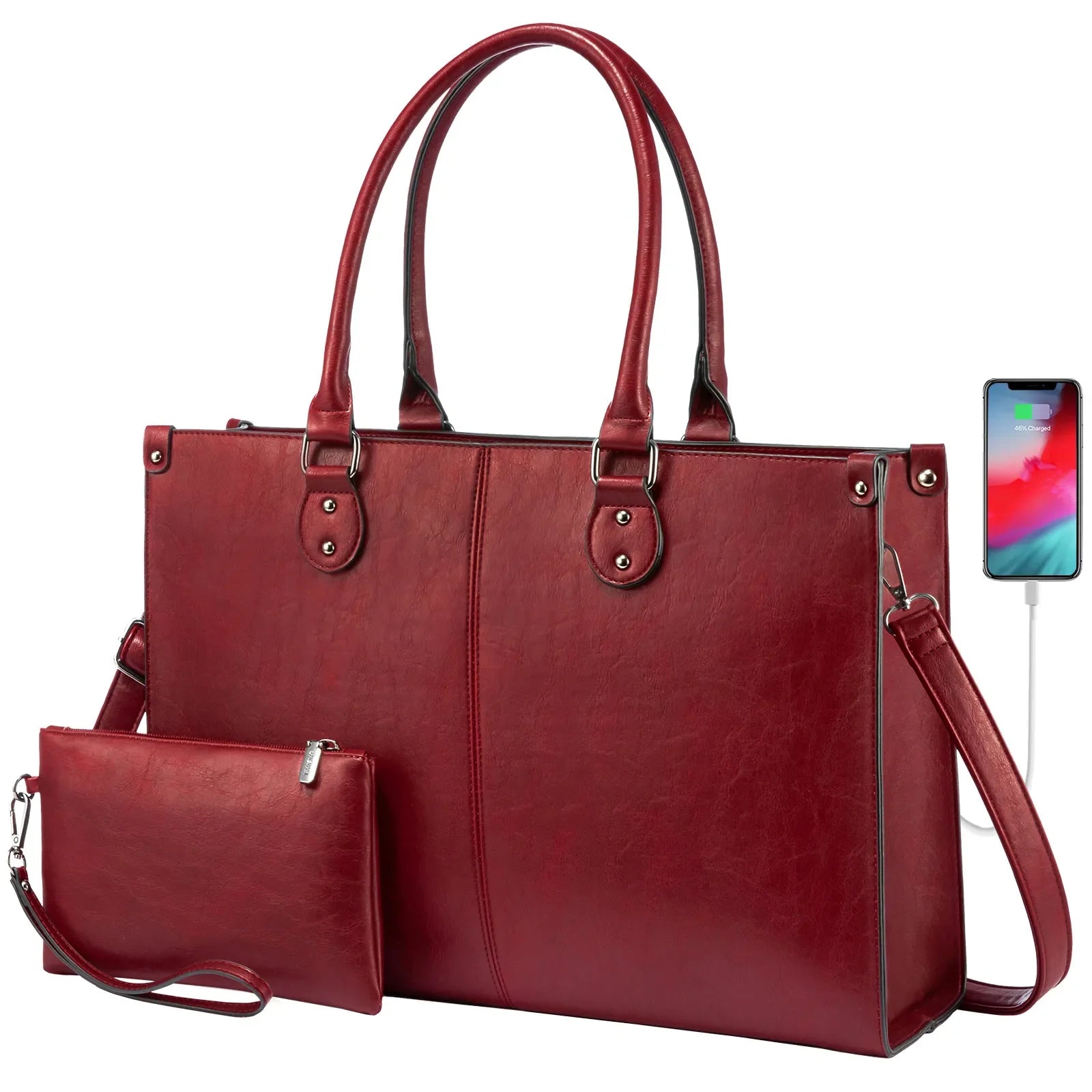 HKM-907795 Professional PU Leather Laptop Tote Bag for Women - Fits 15.6 Inch Devices - Versatile Business Messenger Handbag