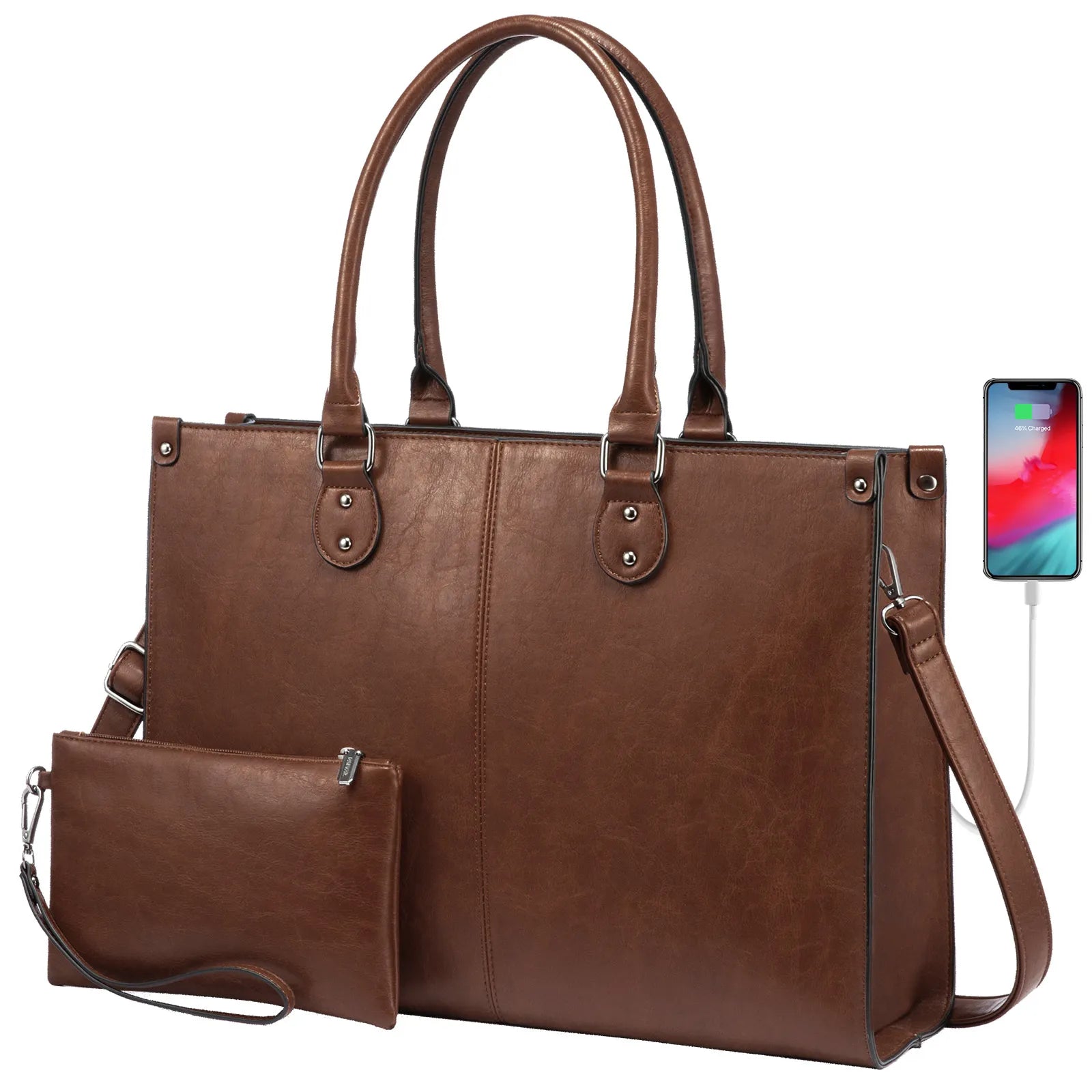 HKM-907795 Professional PU Leather Laptop Tote Bag for Women - Fits 15.6 Inch Devices - Versatile Business Messenger Handbag