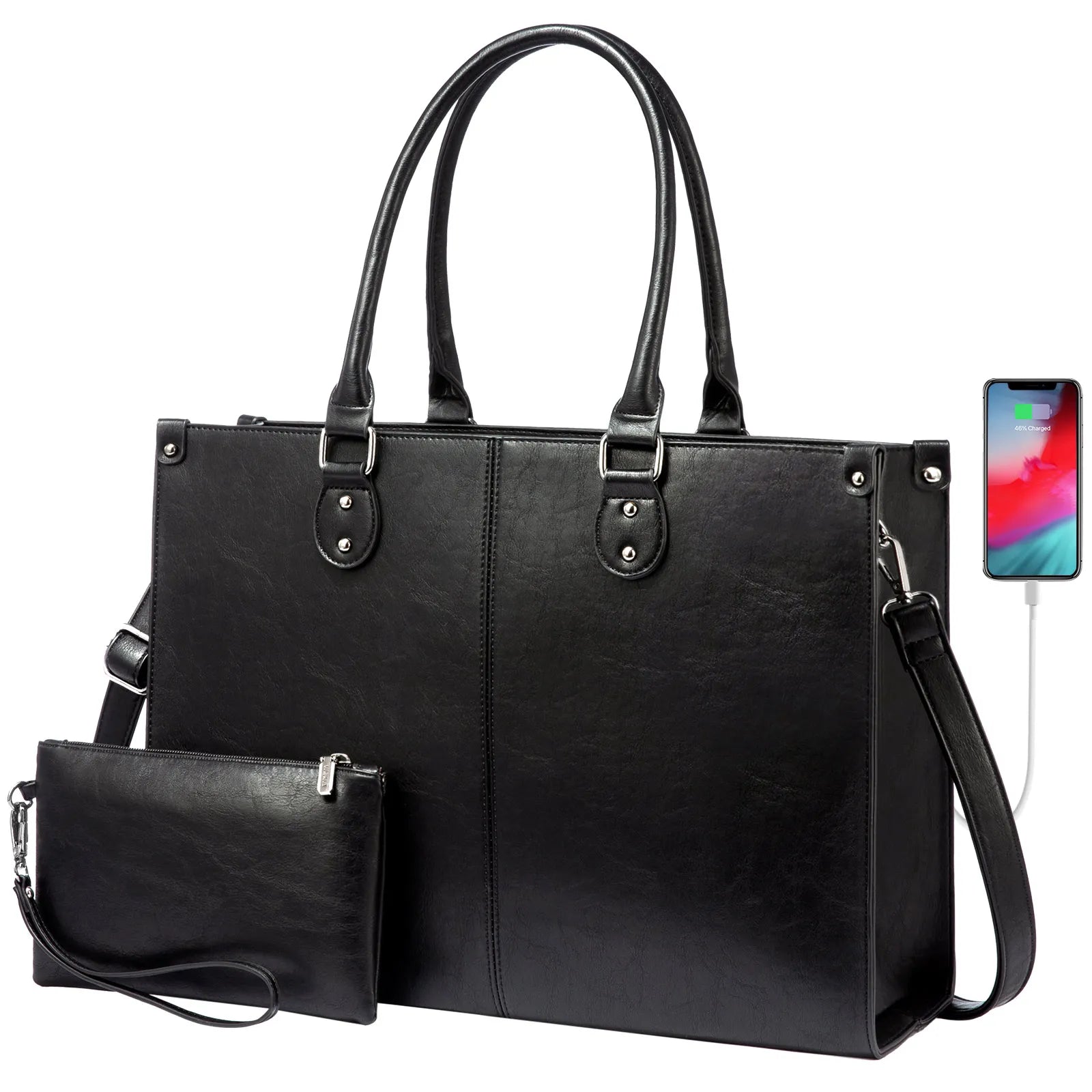 HKM-907795 Professional PU Leather Laptop Tote Bag for Women - Fits 15.6 Inch Devices - Versatile Business Messenger Handbag
