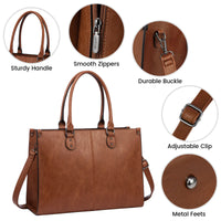 HKM-907795 Professional PU Leather Laptop Tote Bag for Women - Fits 15.6 Inch Devices - Versatile Business Messenger Handbag