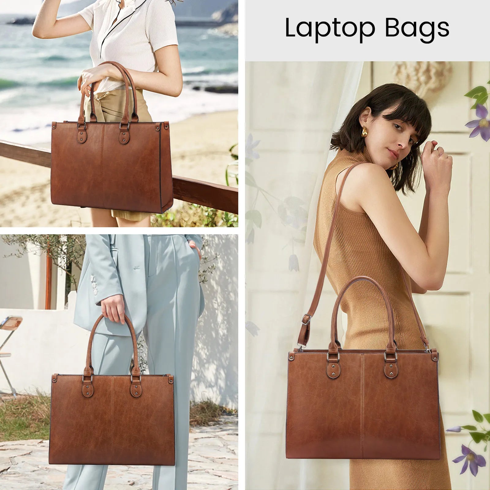 HKM-907795 Professional PU Leather Laptop Tote Bag for Women - Fits 15.6 Inch Devices - Versatile Business Messenger Handbag