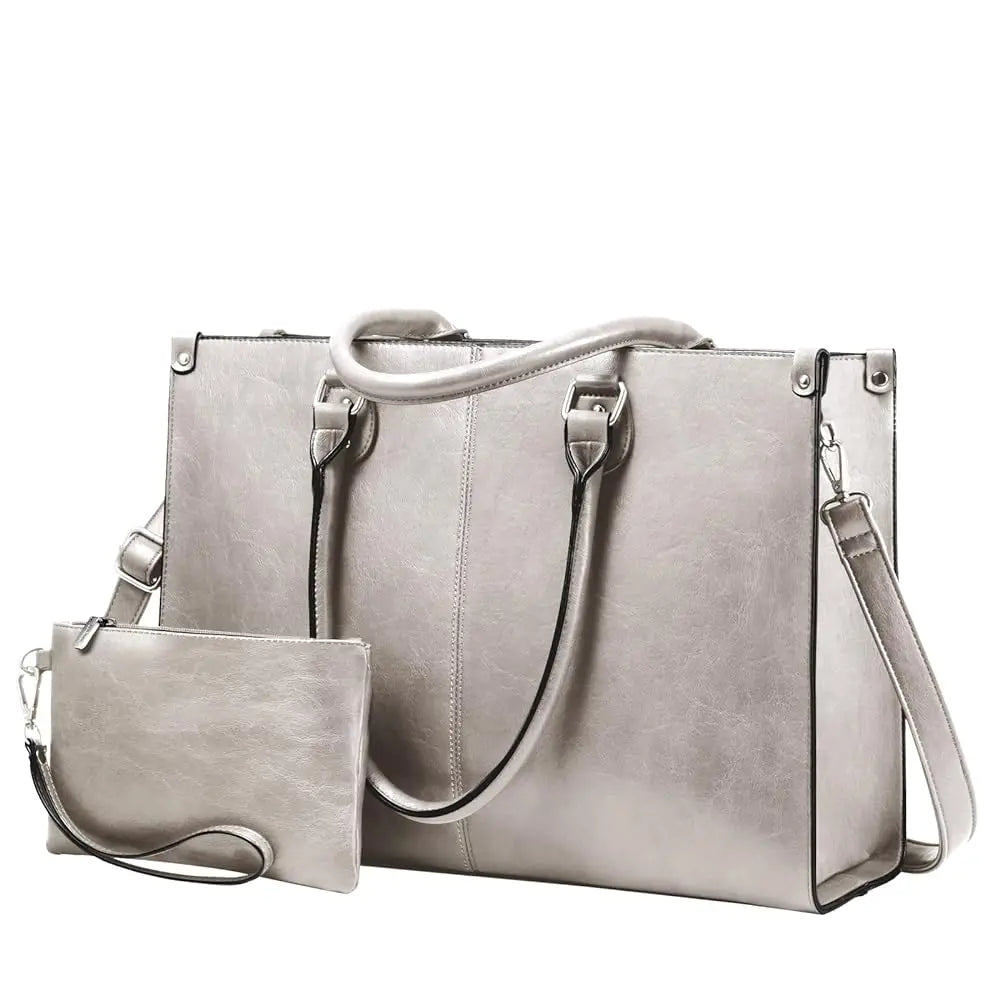 HKM-907795 Professional PU Leather Laptop Tote Bag for Women - Fits 15.6 Inch Devices - Versatile Business Messenger Handbag