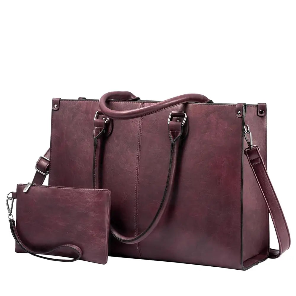 HKM-907795 Professional PU Leather Laptop Tote Bag for Women - Fits 15.6 Inch Devices - Versatile Business Messenger Handbag