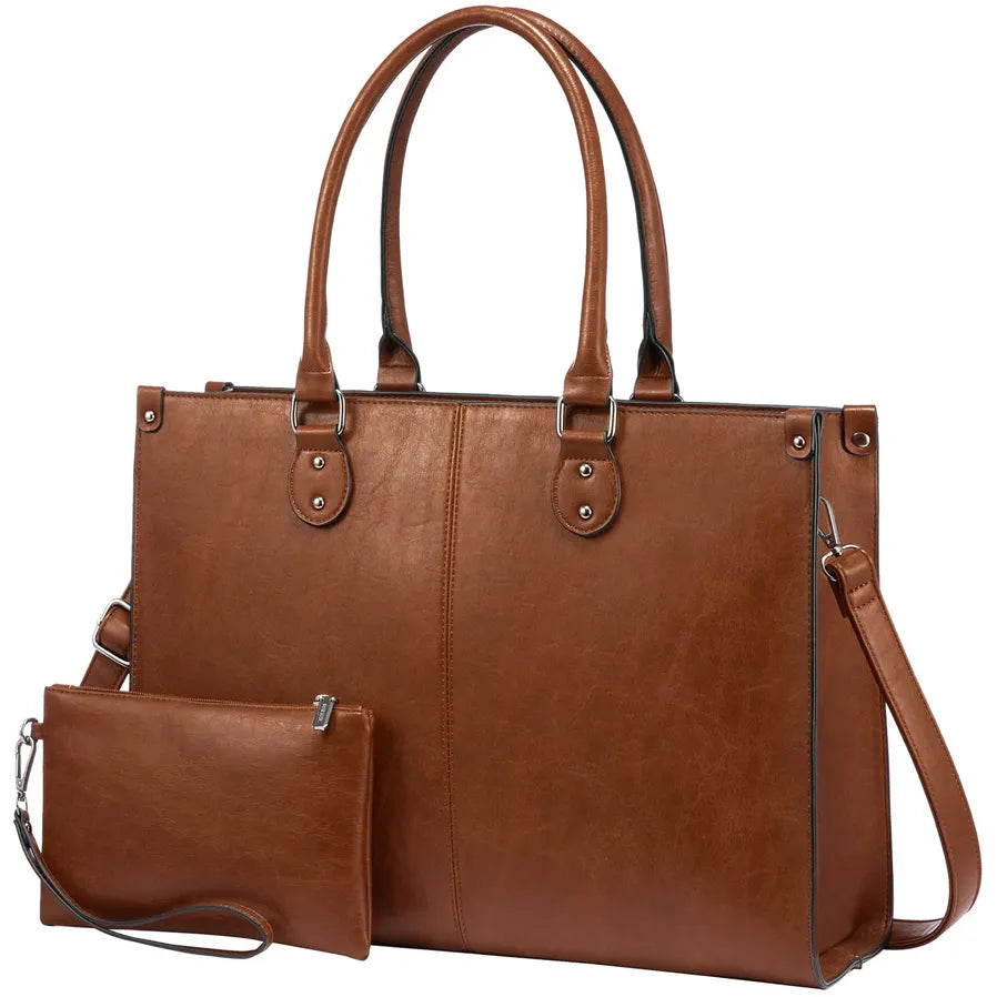 HKM-907795 Professional PU Leather Laptop Tote Bag for Women - Fits 15.6 Inch Devices - Versatile Business Messenger Handbag