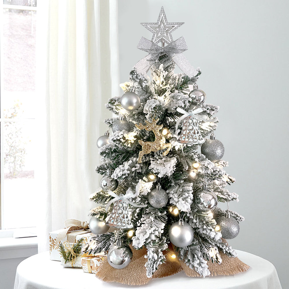 HKM-907859 2ft Mini Christmas Tree with Lights and Flocked Snow for Tabletop Decoration