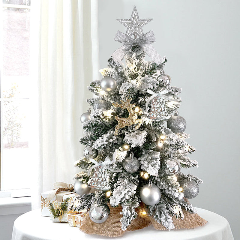 HKM-907859 2ft Mini Christmas Tree with Lights and Flocked Snow for Tabletop Decoration