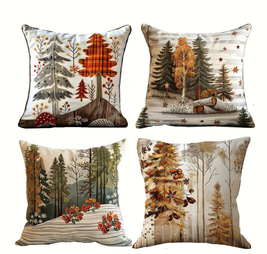HKM-907923 Set of 4 Maple Leaf Printed Pillow Covers (45 x 45 cm)