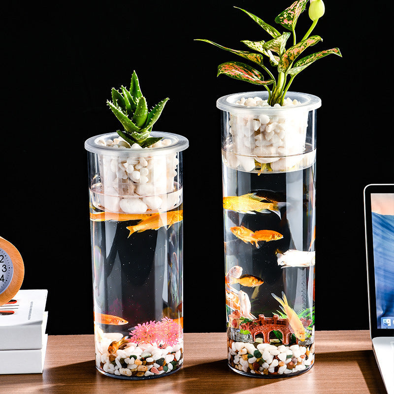 HKM-907923 Transparent Mini Column Fish Tank for Creative Desktop Eco ...