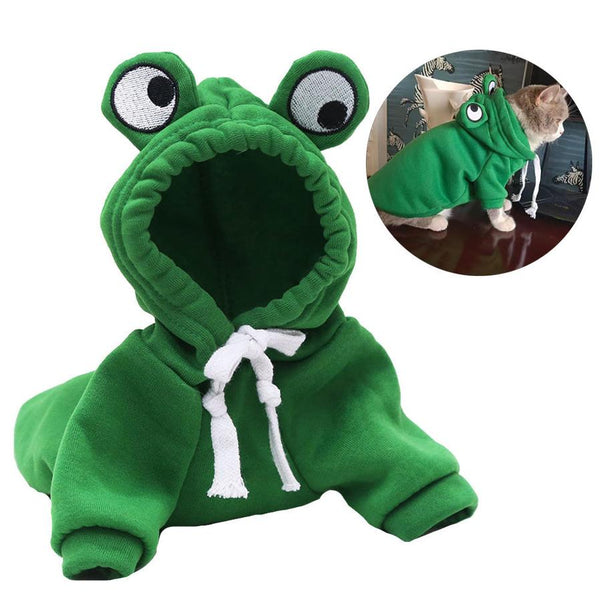HKM-907987 Frog Costume Hoodie for Small Dogs and Cats - Cozy Sweatshirt for Halloween and Autumn Wear