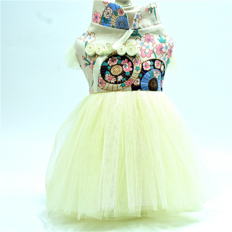 HKM-9080125 Retro Chinese Style Dog Dress in Gilding Cotton - Green Oil Umbrella & Beige Oil Umbrella Options