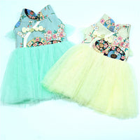 HKM-9080125 Retro Chinese Style Dog Dress in Gilding Cotton - Green Oil Umbrella & Beige Oil Umbrella Options
