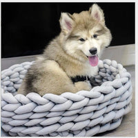 HKM-9081789 Cozy Hand-Woven Pet Bed with Quilted Surface - Machine Washable Cotton for Dogs and Cats