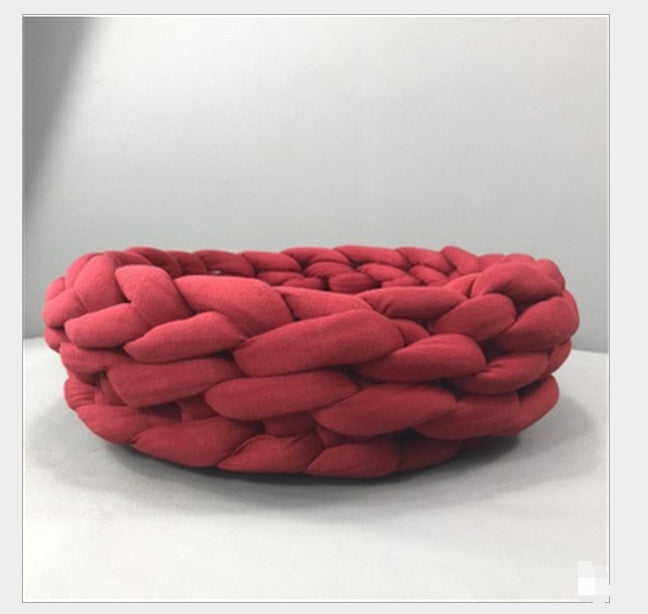 HKM-9081789 Cozy Hand-Woven Pet Bed with Quilted Surface - Machine Washable Cotton for Dogs and Cats