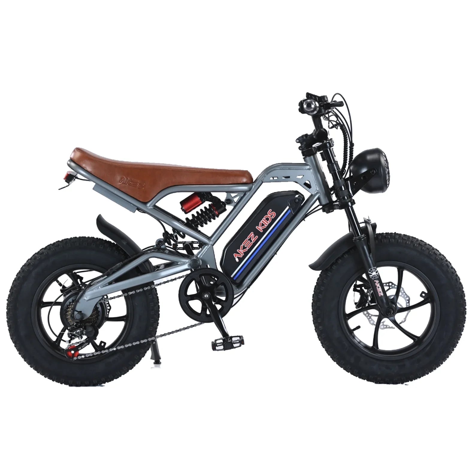 HKM-908179 Kids Electric Fat Tire Bike with 350W Motor, 7-Speed Gears, and Suspension Fork - 16-inch Wheels, Orange/Green/White/Grey Options