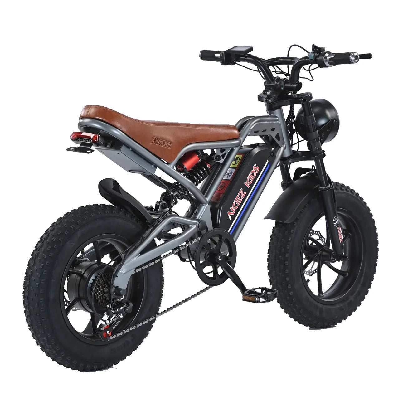 HKM-908179 Kids Electric Fat Tire Bike with 350W Motor, 7-Speed Gears, and Suspension Fork - 16-inch Wheels, Orange/Green/White/Grey Options