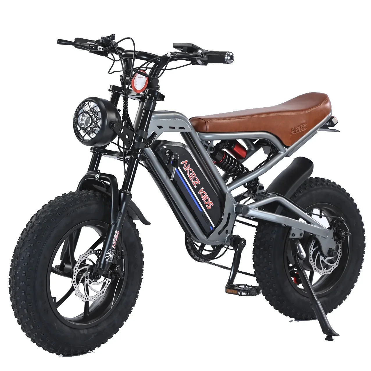 HKM-908179 Kids Electric Fat Tire Bike with 350W Motor, 7-Speed Gears, and Suspension Fork - 16-inch Wheels, Orange/Green/White/Grey Options