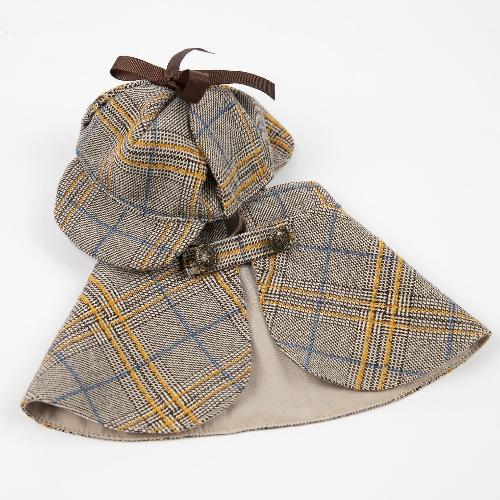 HKM-9081917 Cute Camel Detective Cloak for Dogs - Cotton Outfit with Hat, Sizes S, M, L